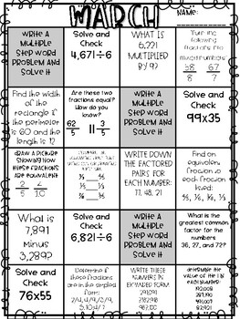 Blackout Monthly Math Fourth and Fifth Grade by Teaching in Rain