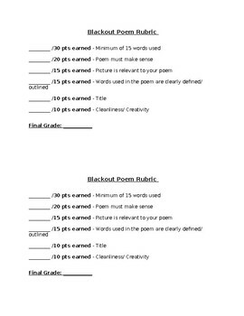 Preview of Blackout Poem Rubric