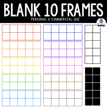 Preview of Blank 10 Frames- Ten Frame Clipart Multiple Colors! Personal & Commercial Use