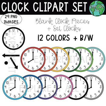 Preview of Blank Analog Clock Clipart 29 PNG images--Create your Own Times!