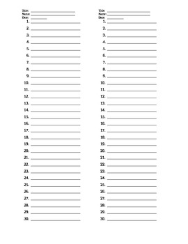 Preview of Blank Answer Sheet for All Subjects-Up to 30 Answers-Freebie!