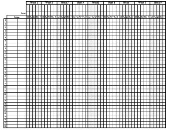 Preview of Blank Attendance/Grading Sheets (9 Weeks)