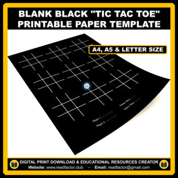 Preview of Blank Black Tic Tac Toe Printable Paper Template - A4, A5 & Letter Size