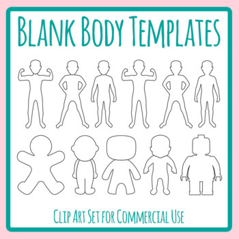 Blank Body Templates - Human Anatomy / Poses / Stances Outlines Clip Art Set