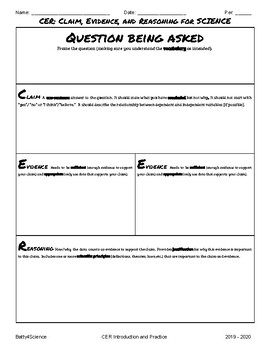 Preview of Blank CER Claim, Evidence, and Reasoning FORM for Interactive Science Notebooks