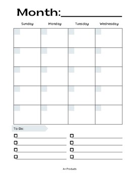 Blank Calendar Page by A Plus Products | TPT