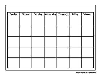 Preview of Blank Calendar Worksheet