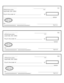 Blank Checks and Check Register by MeetintheMiddleMath | TpT