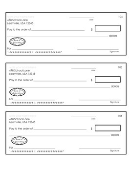 Blank Checks and Check Register by MeetintheMiddleMath | TpT