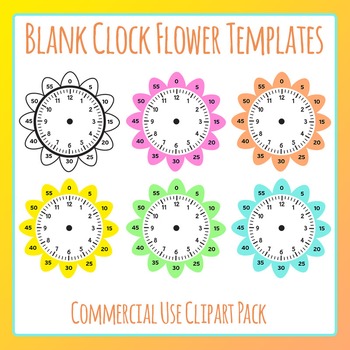 Preview of Blank Clock Flowers Learn Analog Clocks / Time Template Clip Art / Clipart