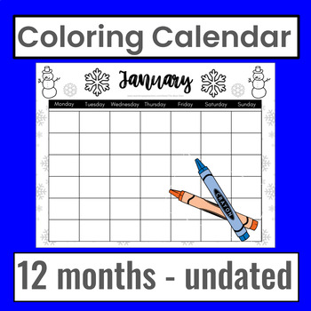 Preview of Blank Coloring Calendar for 12 Months-Black & White for Kids, Teens, and Adults