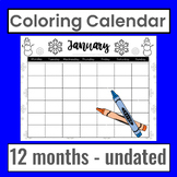 Blank Coloring Calendar for 12 Months-Black & White for Ki