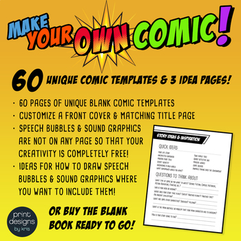 Blank Comic Book: Create Your Own Comics – 200+ Pages, 56 Comic Style  Graphics For Inspiration, 26 Template Styles (4 – 12 Panels), No Speech  Bubbles, Large 8.5 x 11