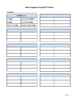 Preview of Blank Conjugation Charts (BOOT Version 1) - Black & White