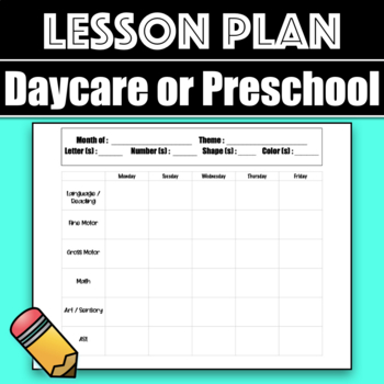 Preview of Preschool or Daycare Lesson Plan Template