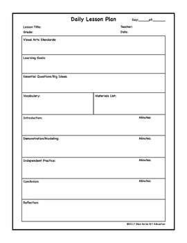 Preview of Blank Daily Art Lesson Plan Form