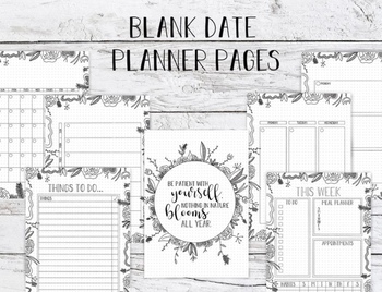 Preview of Blank Date Lesson Planner - B&W Floral Design