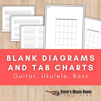 Preview of Blank Diagrams and Tablature Charts for Guitar, Ukulele, Bass | TAB