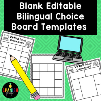 Preview of Blank Editable Bilingual Choice Board Templates (Tabla de elección bilingüe)