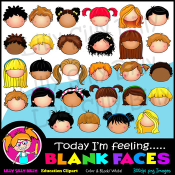 Preview of 4 Inch Blank Faces. "Today I'm Feeling...." Full Color & Black/ White Clipart.