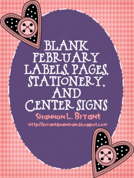 Preview of Blank February/Valentine-Themed Labels, Pages, Stationery, and Center Signs