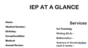 Preview of Blank IEP at a Glance Template