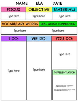 Preview of Blank Lesson Plan Template - Day at a Glance