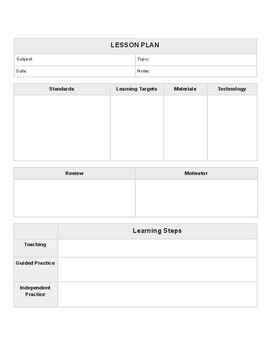 Blank Lesson Plan Templete by Kaylin Bogue | TPT