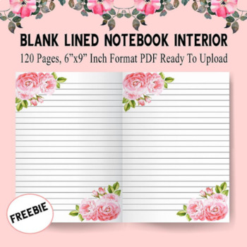 Preview of Blank Lined Floral Notebook Template For KDP 120 Pages 6*9 Inch