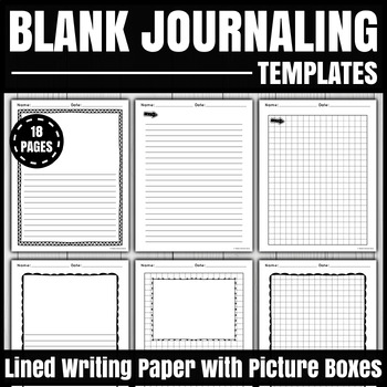 Preview of Blank Lined Writing Journaling Paper Templates with Picture Boxes Back to School