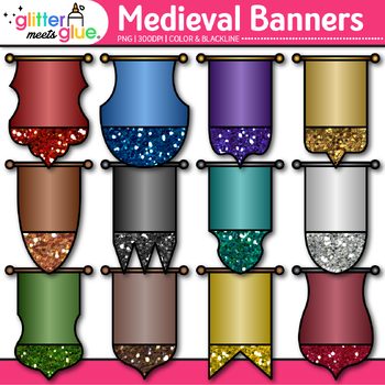 Preview of Blank Medieval Castle Banner Clipart: Middle Ages Clip Art Transparent PNG B&W