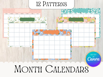 Preview of Blank Month Calendars Bright Color, Bright Month Calendar, Printable Calendar, M