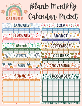 Preview of Blank Monthly Calendar Packet