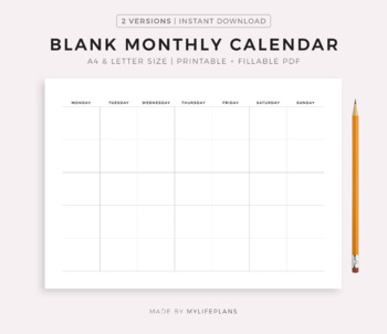 printable blank monthly calendar teaching resources tpt