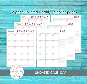 blank monthly calendar printable undated monthly pages colorful stars