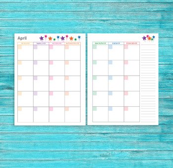 blank monthly calendar printable undated monthly pages colorful stars