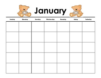 Blank Monthly Calendar - Teddy Bear Themed by Carrie's Classroom Cottage