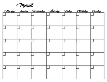 Blank Monthly Calendar Template by Ms Hare | TPT