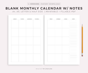 blank monthly calendar with notes 2 page printable calendar template pdf
