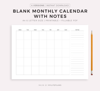 blank monthly calendar with notes landscape printable calendar template