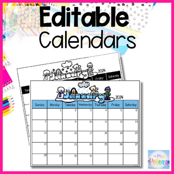 Preview of Blank Monthly Editable Calendar 2024 Printable