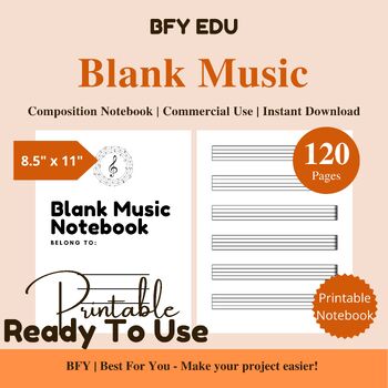 Preview of Blank Music Notebook  8.5″ x 11″ 120 Pages
