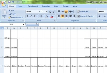 Preview of Blank Periodic Table EXCEL File