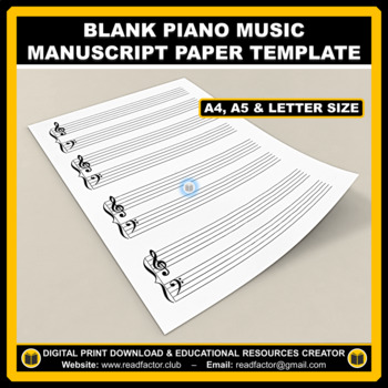 Preview of Blank Piano Music Manuscript Paper Template - A4, A5 & Letter Size