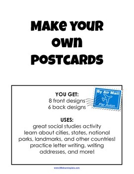 Preview of Blank Post Cards Templates - social studies and writing activity