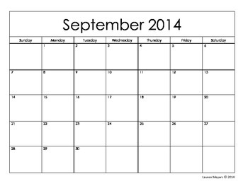 Blank Printable 2014-2015 School Calendar by Teaching Goodies from Mrs ...