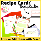 Recipe Template | Recipe Writing | Print and Digital | FCS