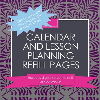 Preview of Blank Refill Pages for Lesson Planner or Calendar