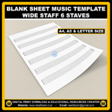 Blank Sheet Music Paper Template Wide Staff 6 staves - A4,