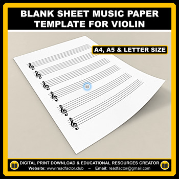 Preview of Blank Sheet Music Paper Template for Violin - A4, A5 & Letter Size